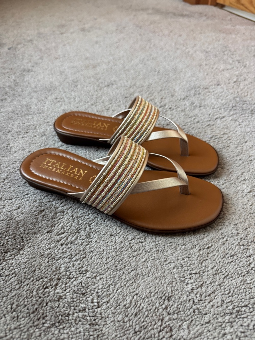 Italian Shoemakers Threaded Strap Sandals Flat Slide Thong SIZE 7